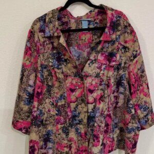 Liz and Me Floral Button-Up Women's Jacket Pre-loved Plus 3X Linen/cotton blend